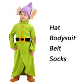 Kids Dopey Costumes Disney Snow White and The Seven Dwarfs Cosplay Dopey Boys Child Bodysuit Hat Suit Halloween Costume Clothes